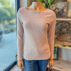 Jennifer Lopez, Blush Pink Boucle Long Sleeve Top w/ Open Back, Women's Small